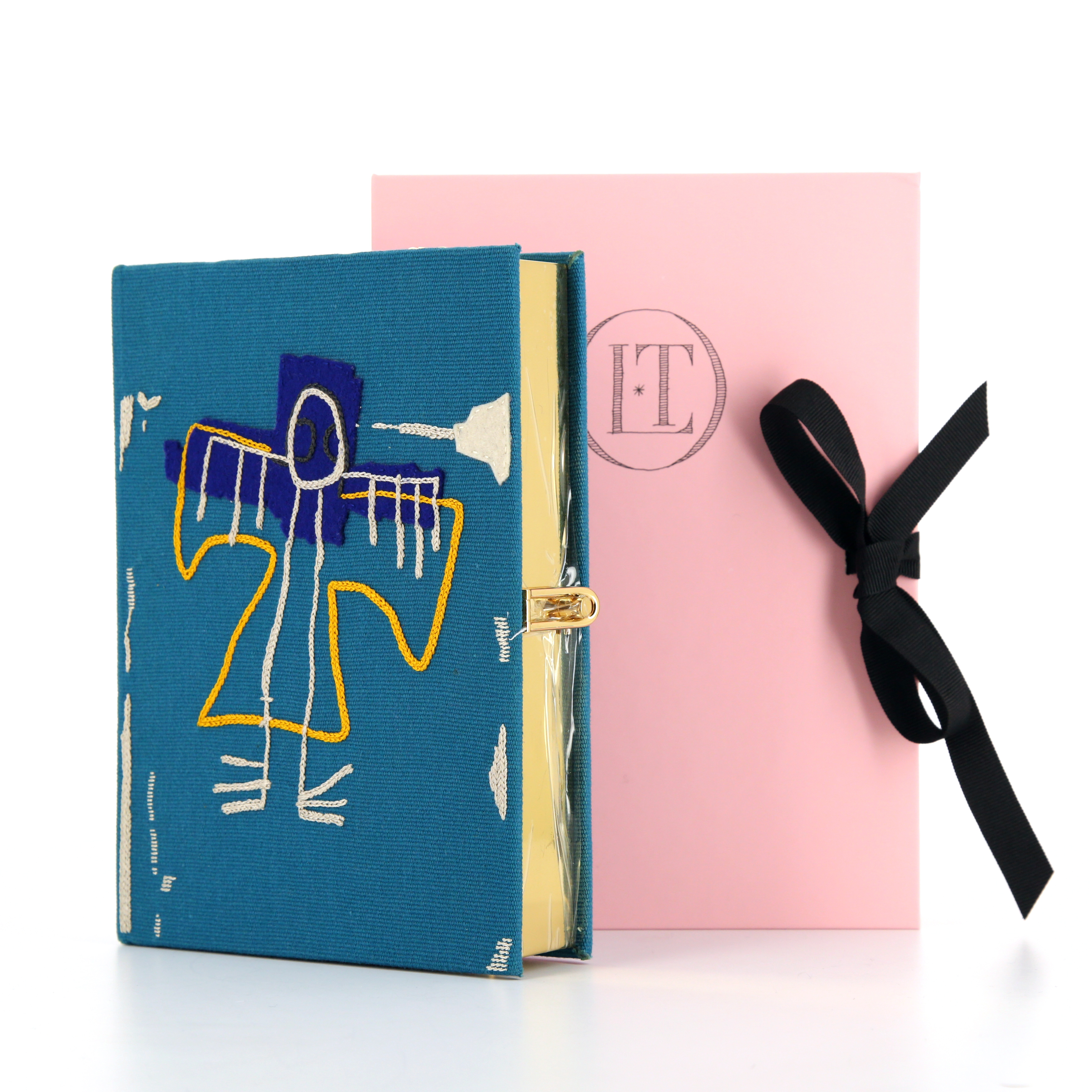 Minaudière Olympia Le-Tan Basquiat Angel en toile bleue - Detail D1