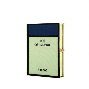 Olympia Le-Tan Rue de la Paix clutch in blue, black and green embroidered canvas