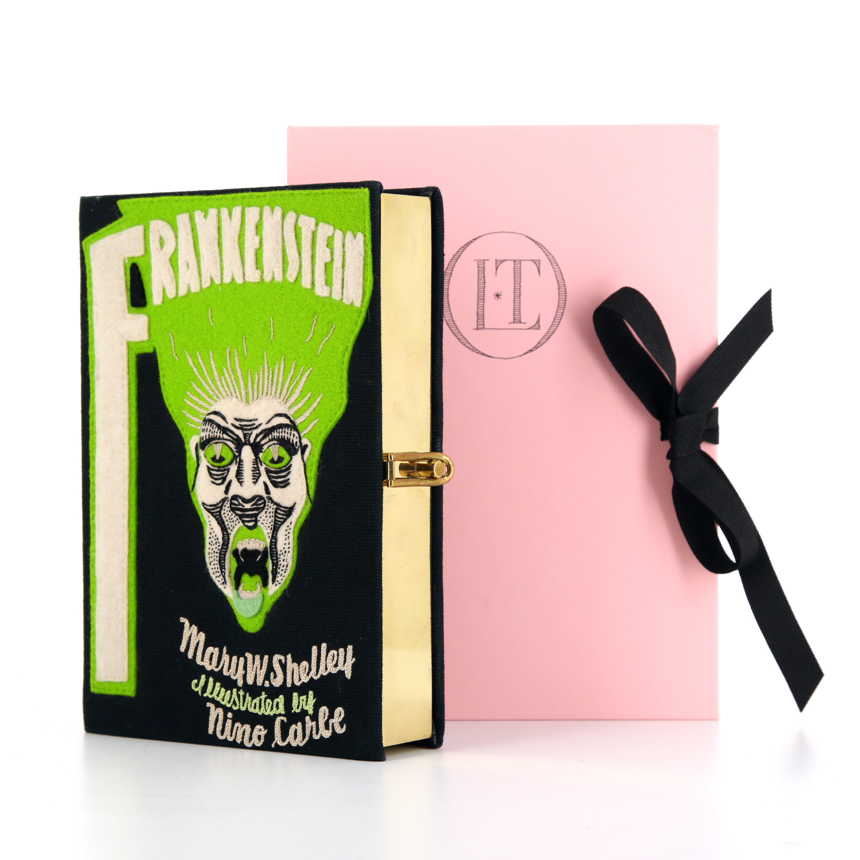 Borsettina da sera Olympia Le-Tan Frankenstein in tessuto ricamato nero e verde con motivo n°13/32 - Detail D1