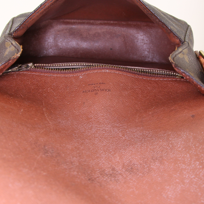 Borsa bisaccia Louis Vuitton Cartouchiére in tela monogram marrone e pelle naturale - Detail D2