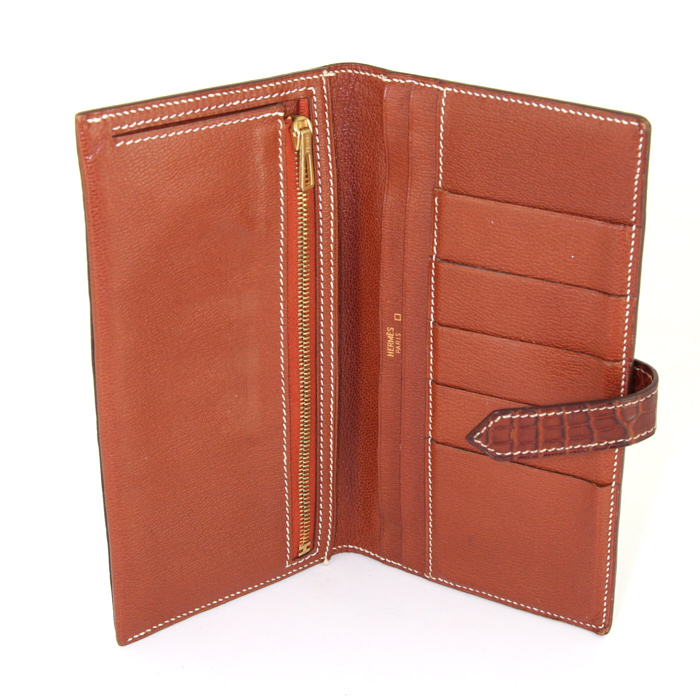Portefeuille Hermès Béarn en alligator marron - Detail D2