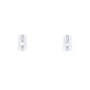 Orecchini a cerchio piccoli Chanel Ultra in oro bianco,  ceramica bianca e diamanti