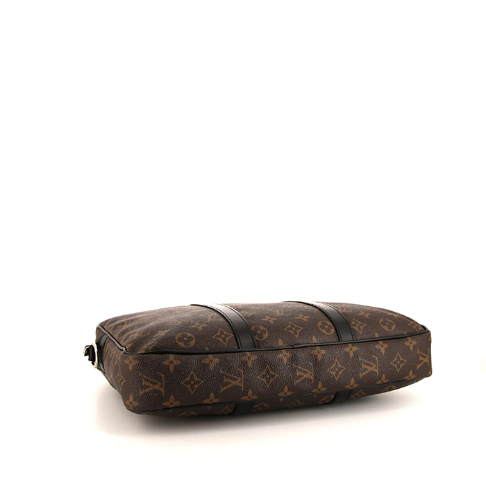 Porte-documents Louis Vuitton Dandy en toile monogram marron et cuir noir - Detail D5