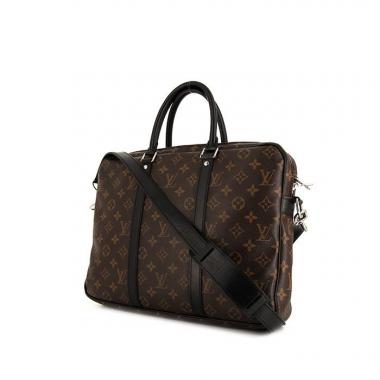 Porte-documents Louis Vuitton Dandy en toile monogram marron et cuir noir
