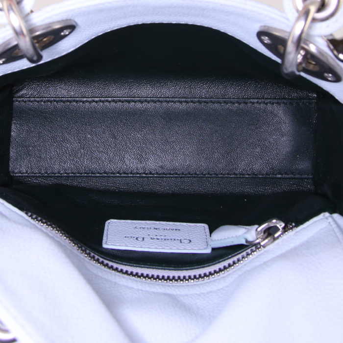Borsa a tracolla Dior Mini Lady Dior in pelle cannage blu cadetto - Detail D3