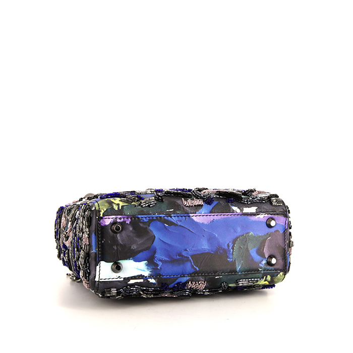 Dior Mini Lady Dior shoulder bag in blue, black, purple and green multicolor leather - Detail D5