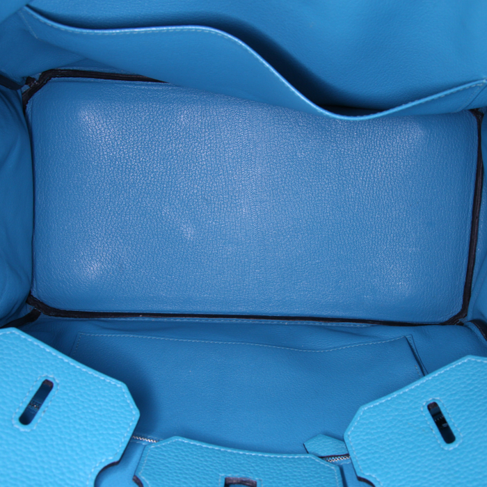 Hermes Birkin 35 cm handbag in turquoise leather taurillon clémence - Detail D2