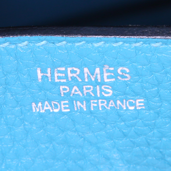 Borsa Hermes Birkin 35 cm in pelle taurillon clemence turchese - Detail D3