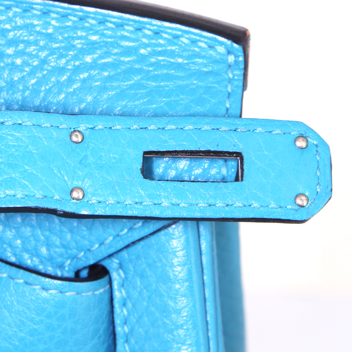 Hermes Birkin 35 cm handbag in turquoise leather taurillon clémence - Detail D4