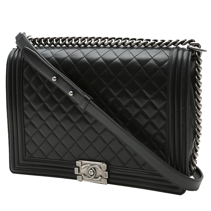 Chanel Checkerboard Small Boy Bag in Black  White Calfskin with Ruthenium  Hardware  SOLD