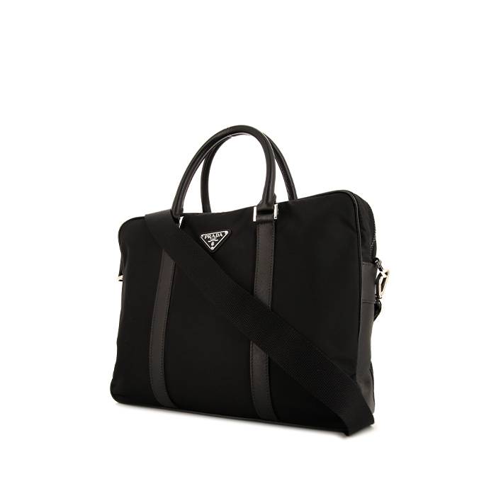 Briefcase In Black Canvas And Black Leather