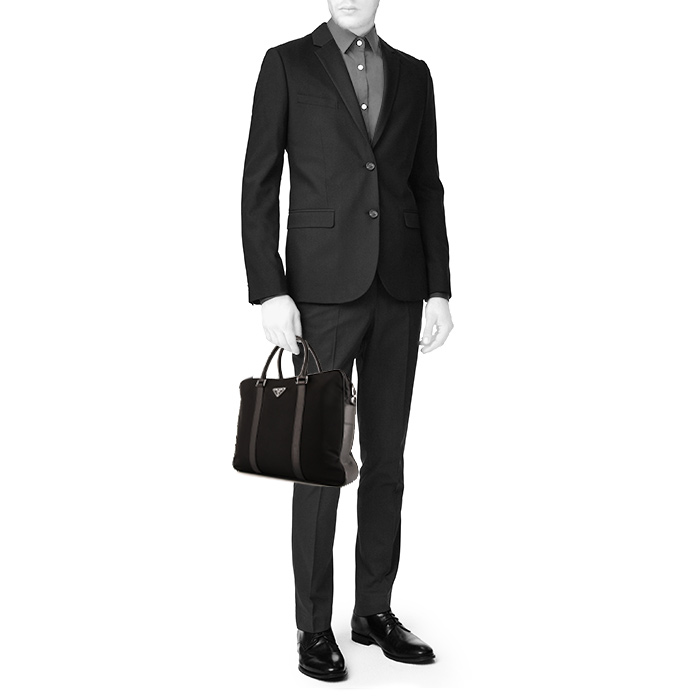 Prada briefcase in black canvas and black leather - Detail D1