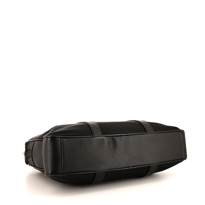 Prada briefcase in black canvas and black leather - Detail D5