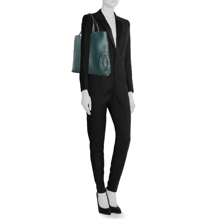 Cartier shopping bag in pigeon blue leather - Detail D1