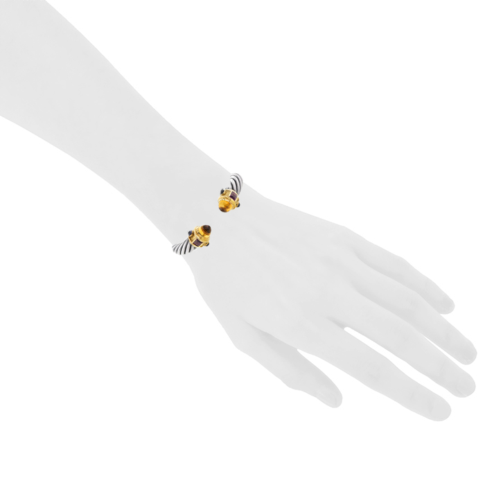 Bracelet ouvrant David Yurman Cable Renaissance grand modèle en argent,  or jaune 14 carats et pierres de couleurs - Detail D2