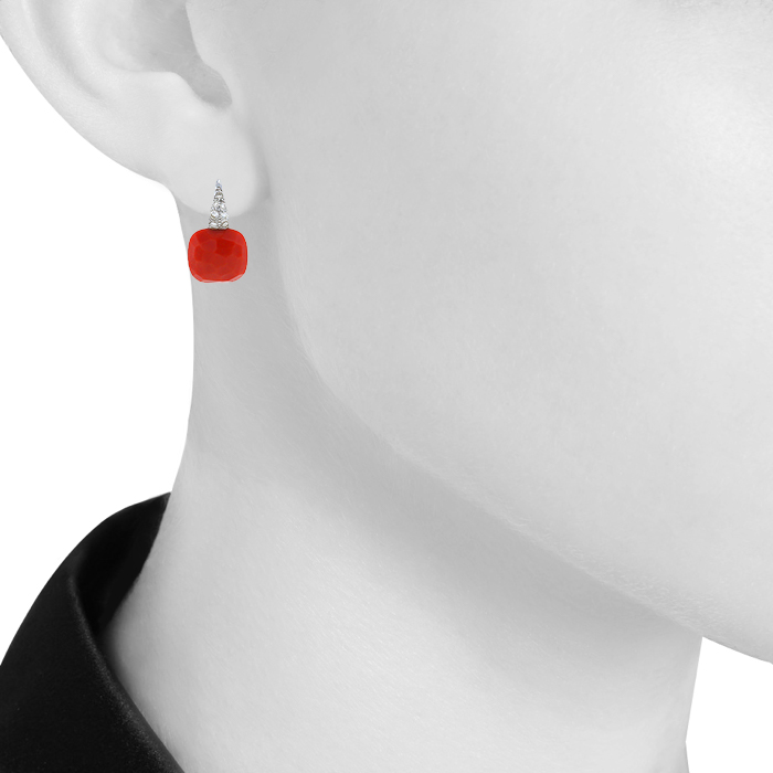 Paire de boucles d'oreilles Pomellato Capri en or blanc,  diamants et corail - Detail D1