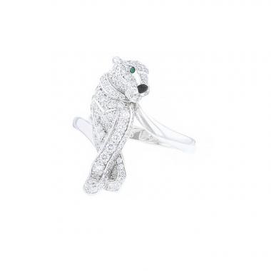 Sortija Cartier Panthère en oro blanco,  ónix y esmeralda y en diamantes