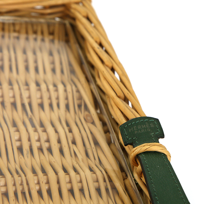 Hermès Paris, large and rare wicker and glass tray with leather handles, signed, from the 1980's - Detail D1