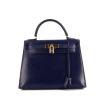 Bolso de mano Hermès Kelly 28 cm en cuero box azul Zafiro - 360 thumbnail