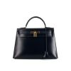 Hermes Kelly 32 cm handbag in navy blue box leather - 360 thumbnail