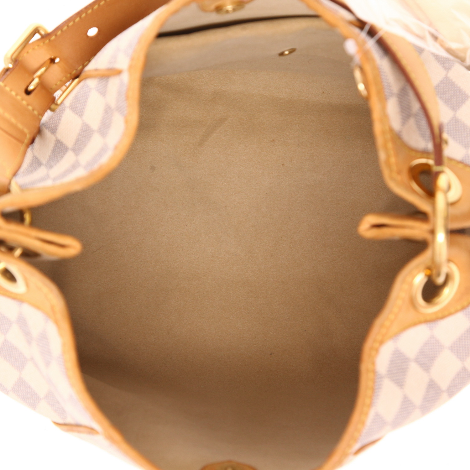 Louis Vuitton  Galliera handbag  in azur damier canvas  and natural leather - Detail D3