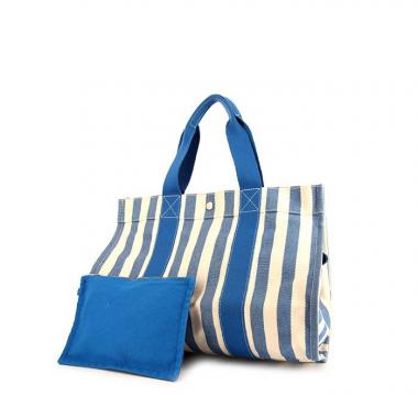 Bolso Cabás Hermès Cannes en lona azul y blanca