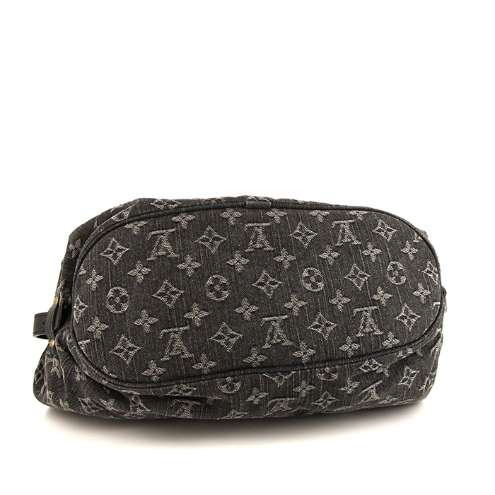 Bolso de mano Louis Vuitton XS en lona denim Monogram gris y cuero granulado negro - Detail D4