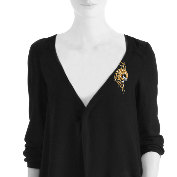 Broche époque années 50 Boucheron en or jaune,  platine et diamants - Detail D1