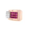 Vintage 1940's Tank ring in pink gold, synthetic ruby and diamonds - 00pp thumbnail