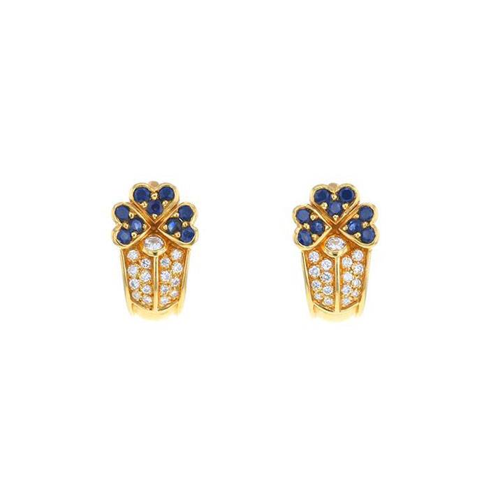 Boucheron 1980's earrings for non pierced ears in yellow gold,  diamonds and sapphires - 00pp