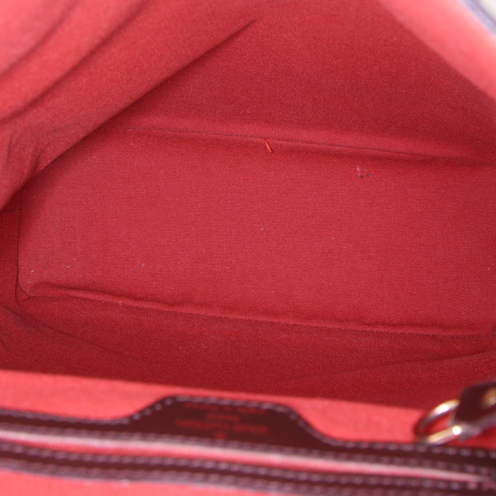 Sac à dos Louis Vuitton Soho en toile damier ébène et cuir marron - Detail D2