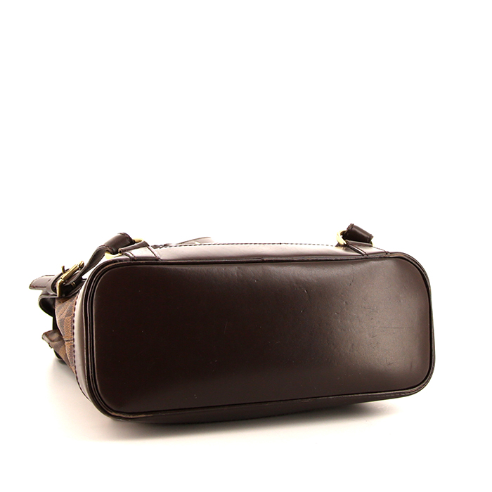 Sac à dos Louis Vuitton Soho en toile damier ébène et cuir marron - Detail D4