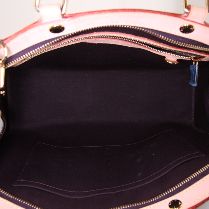 Bolso de mano Louis Vuitton Brea en charol color burdeos y cuero natural - Detail D3
