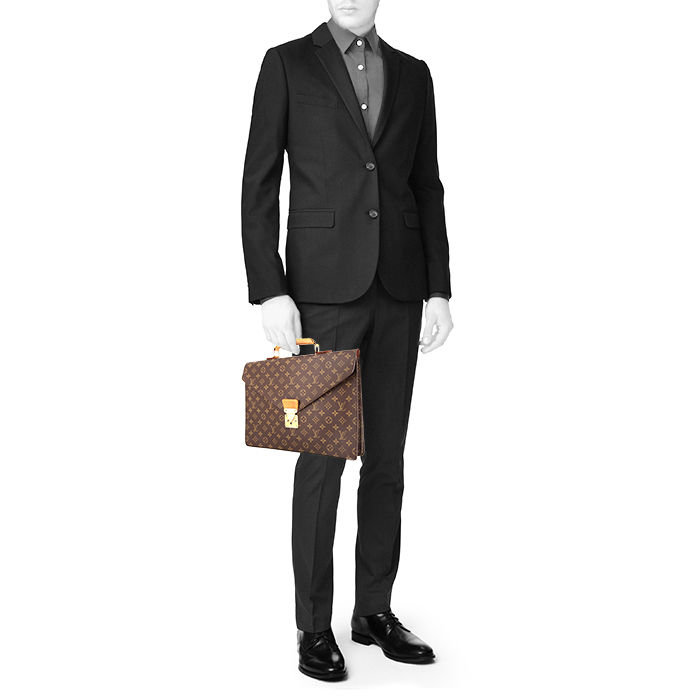 Louis Vuitton Robusto briefcase in brown monogram canvas and natural leather - Detail D1
