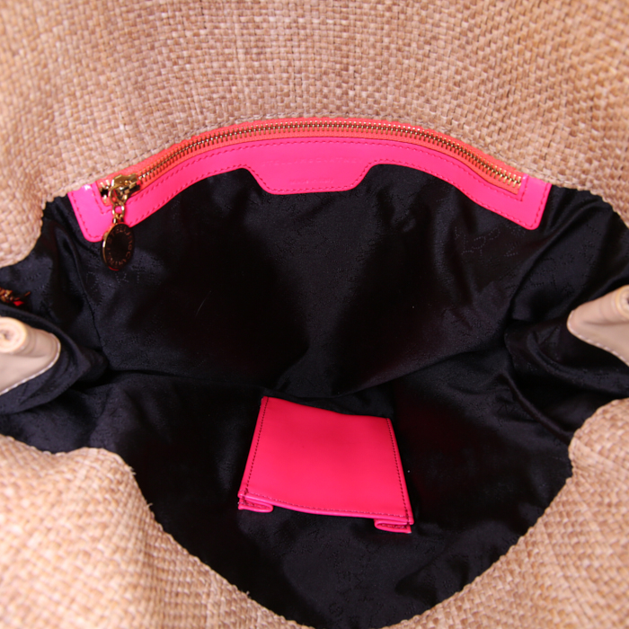 Borsa Stella McCartney Falabella in rafia beige e tela rosa - Detail D2