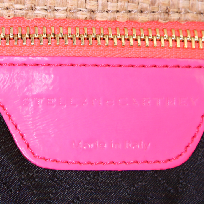 Stella McCartney Falabella handbag in beige raphia and pink canvas - Detail D3