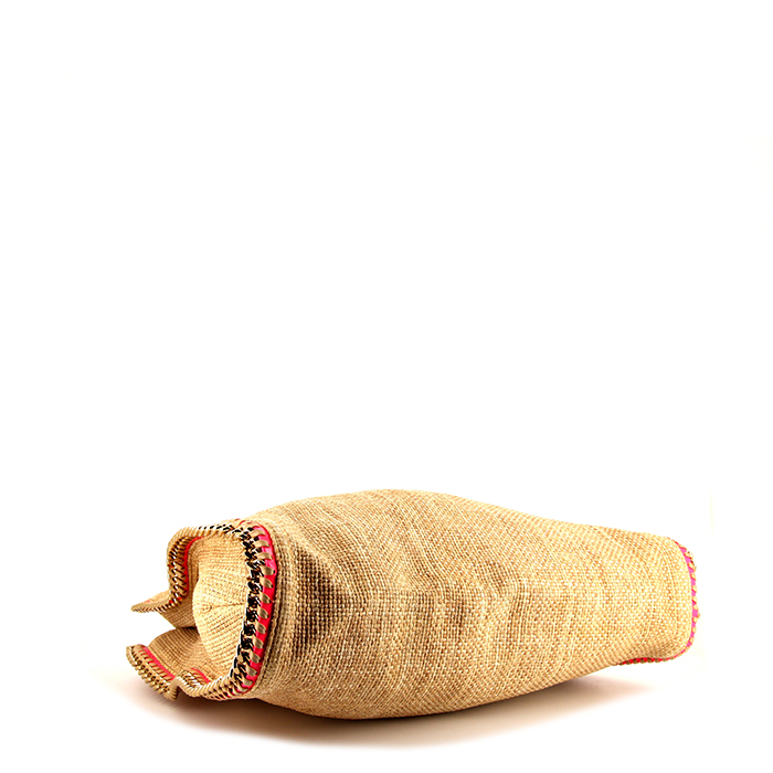 Sac à main Stella McCartney Falabella en raffia beige et toile rose - Detail D4