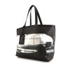 Shopping bag Chanel in tela nera con motivo e pelle nera - 00pp thumbnail