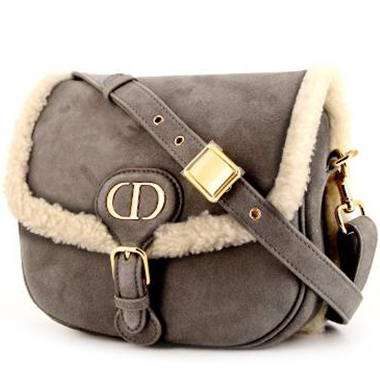 Bolso bandolera Dior Bobby en ante gris y piel con lana beige