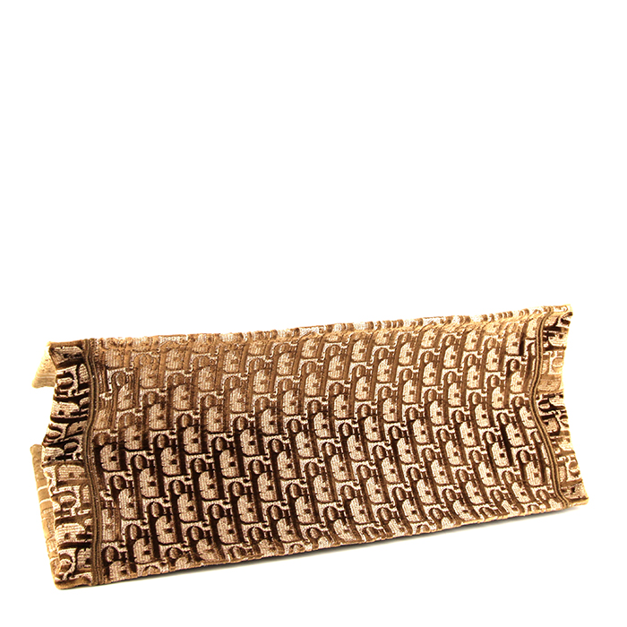 Bolso Cabás Dior Book Tote en lona Monogram marrón y terciopelo marrón - Detail D4