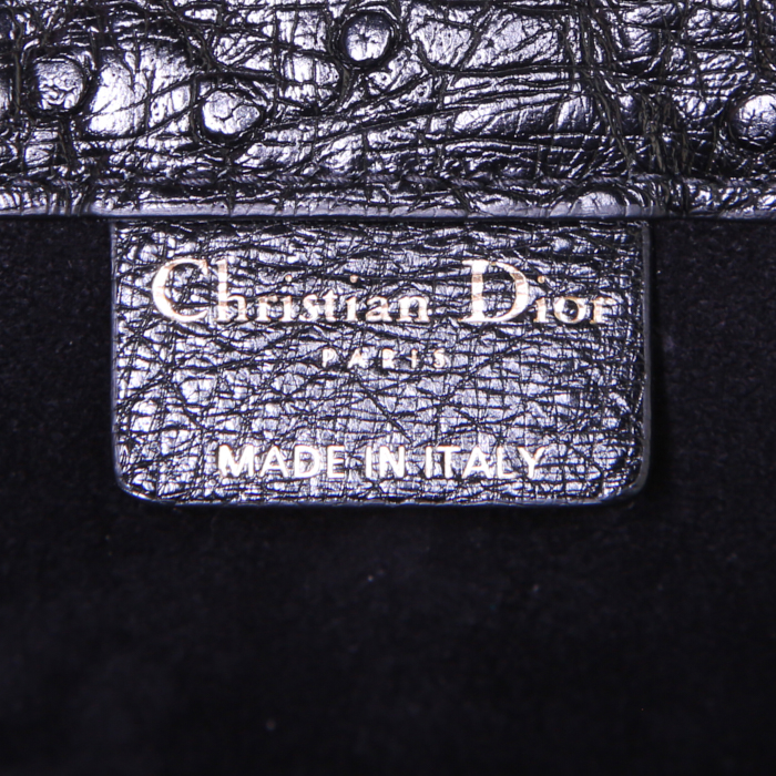 Dior Book Tote shopping bag in black ostrich leather - Detail D3