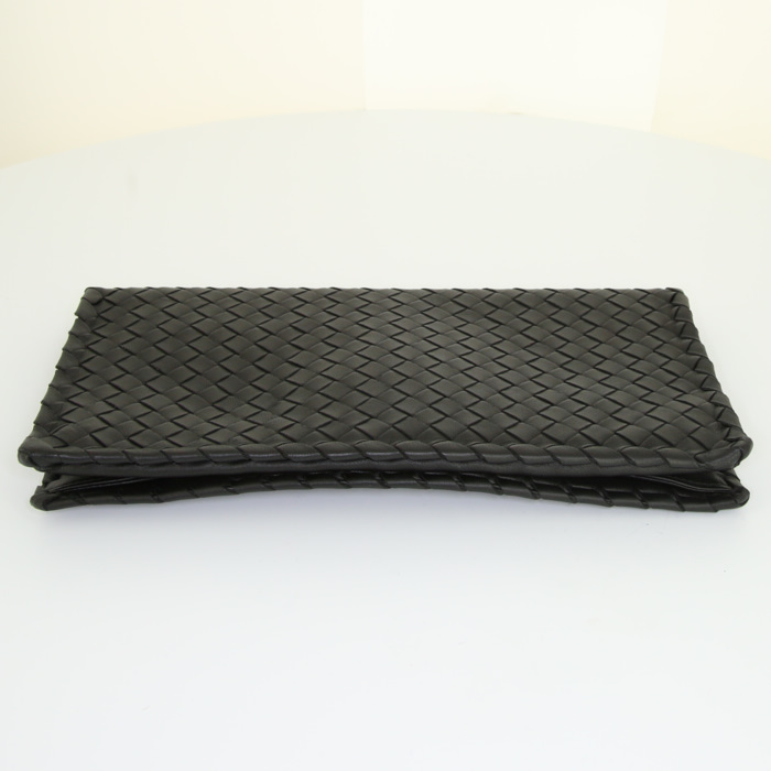 Pochette Bottega Veneta Turnlock in pelle intrecciata nera - Detail D4