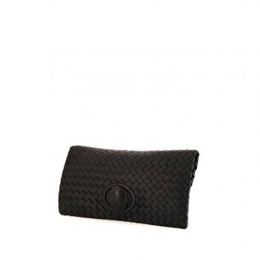 Bolsito de mano Bottega Veneta Turnlock en cuero intrecciato negro