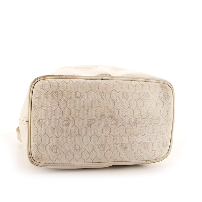 Dior Vintage shoulder bag in white logo canvas and white leather - Detail D4