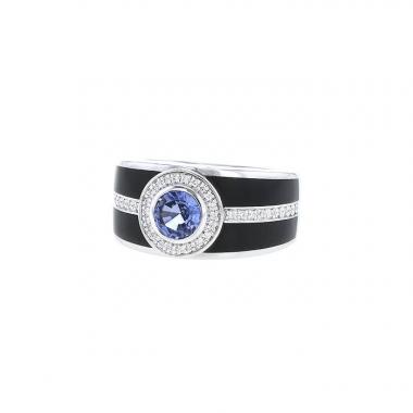Bague Mauboussin Bonbon Bleu en or blanc, laque noire, saphir et en diamants