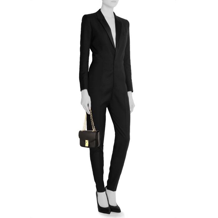 Celine C bag small model bag worn on the shoulder or carried in the hand in black leather - Detail D1