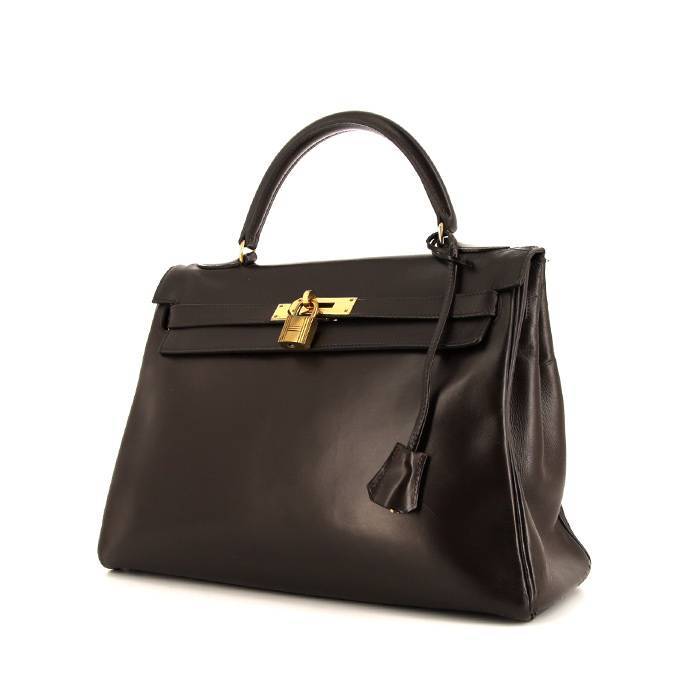 Hermes Kelly 32 cm handbag in brown box leather - 00pp