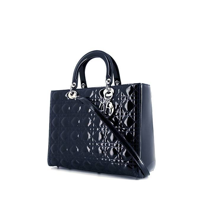 Dior Lady Dior large model handbag in blue patent leather - 00pp