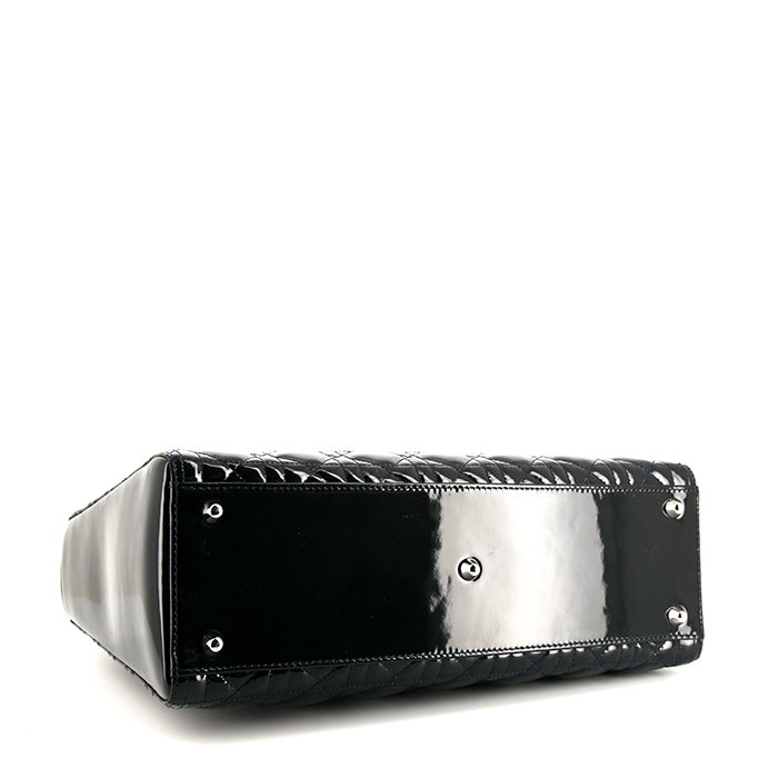 Dior Lady Dior large model handbag in blue patent leather - Detail D5