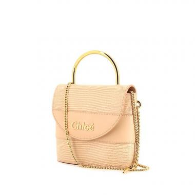 Bolso de mano Chloé Aby Lock en cuero beige rosado